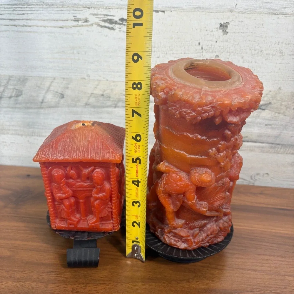 Vintage German Johann Gunter Walldurn Baden Carved Candle Pillar Lot of 2
